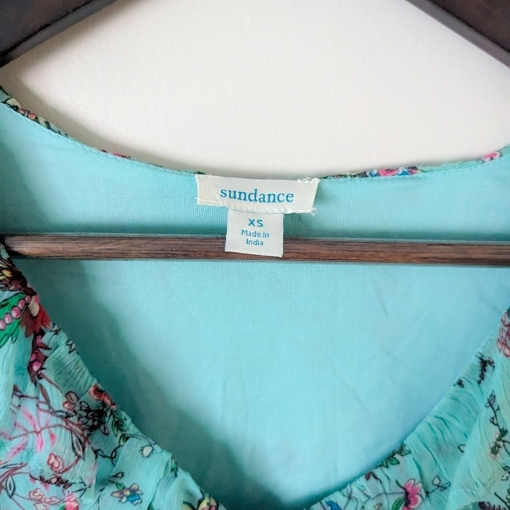 Sundance Colorful Boho Turquoise Floral Ruffle Blouse - Picture 3 of 3